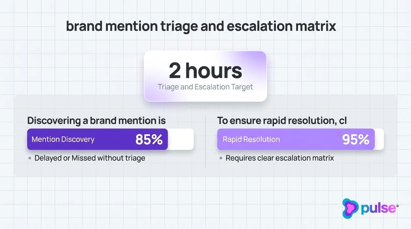 Data visualization and comparative metric benchmarks for The brand mention triage and escalation matrix