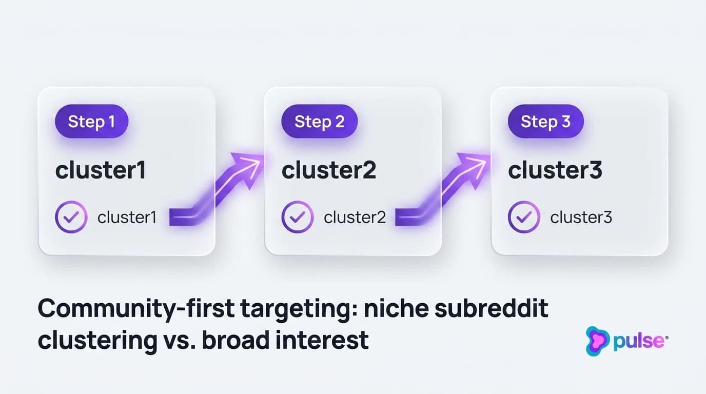 Tactical execution workflow for Community-first targeting: niche subreddit clustering vs. broad interest